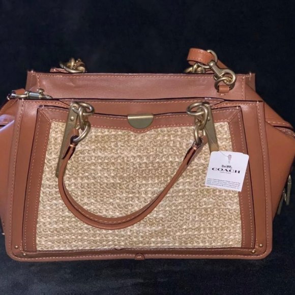 COACH Straw Raffia Dreamer Satchel Saddle Tan Bag - Picture 3 of 6